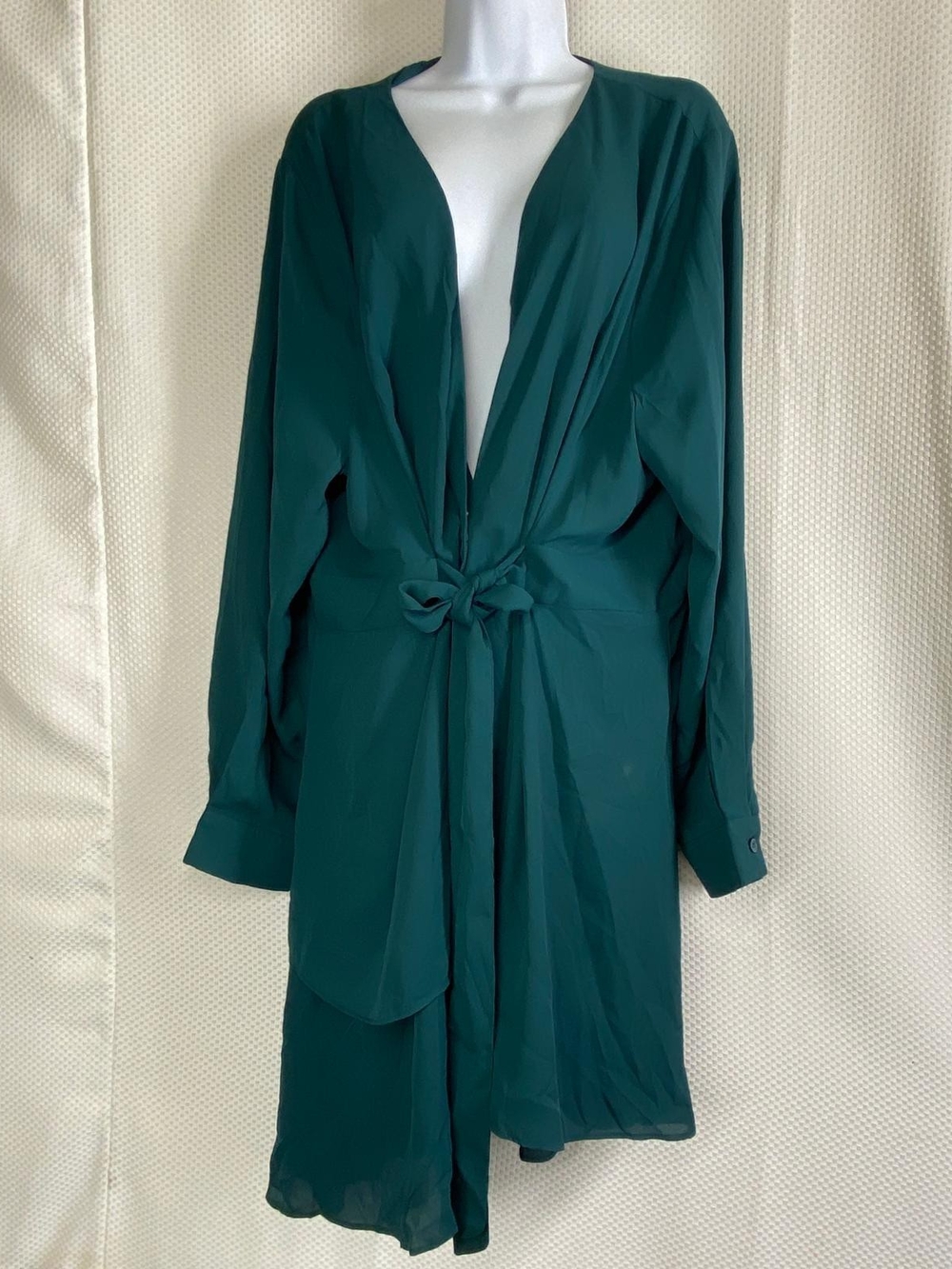 City Chic Emerald Green Long Sleeve V-Neck Tie Waist Mini Dress Size M